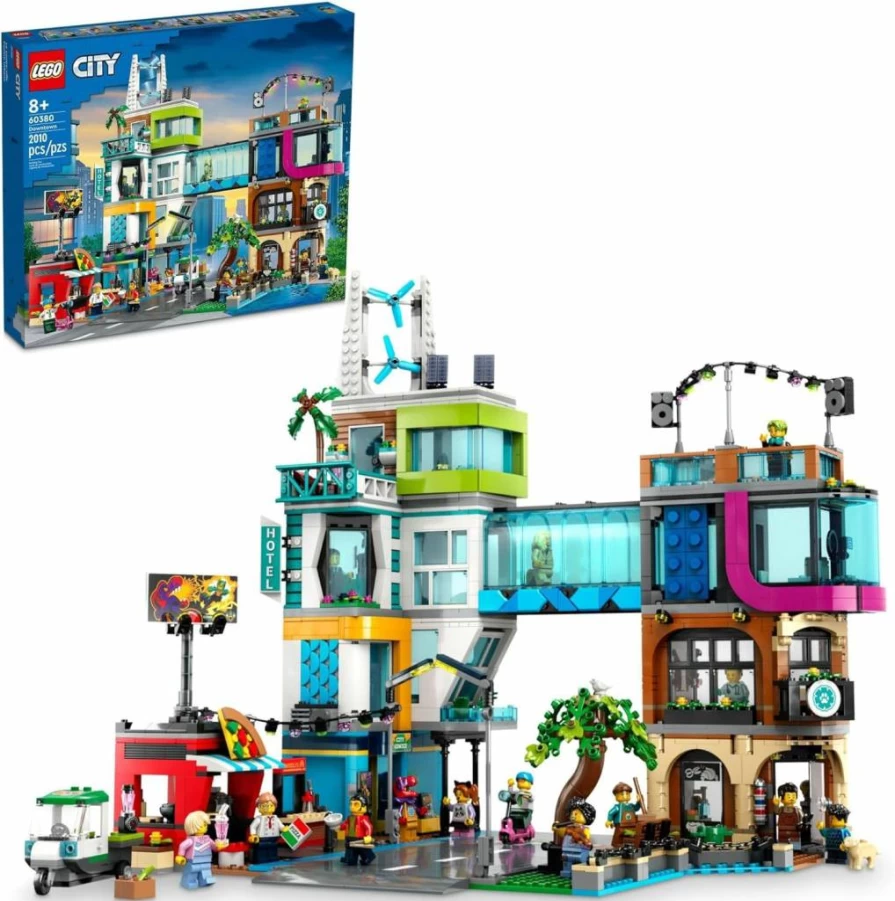LEGO City Downtown 60380 Modular Building Set with 14 Minifigures, Dog & Interactive Playsets – Creative Sensory Toy for Kids Ages 8+ (60380)