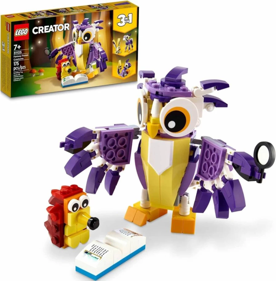 LEGO Creator 3-in-1 Fantasy Forest Animals Building Kit - Build Rabbit, Owl, or Squirrel Toy Set - Creative Gift for Kids Ages 7+ (31125)