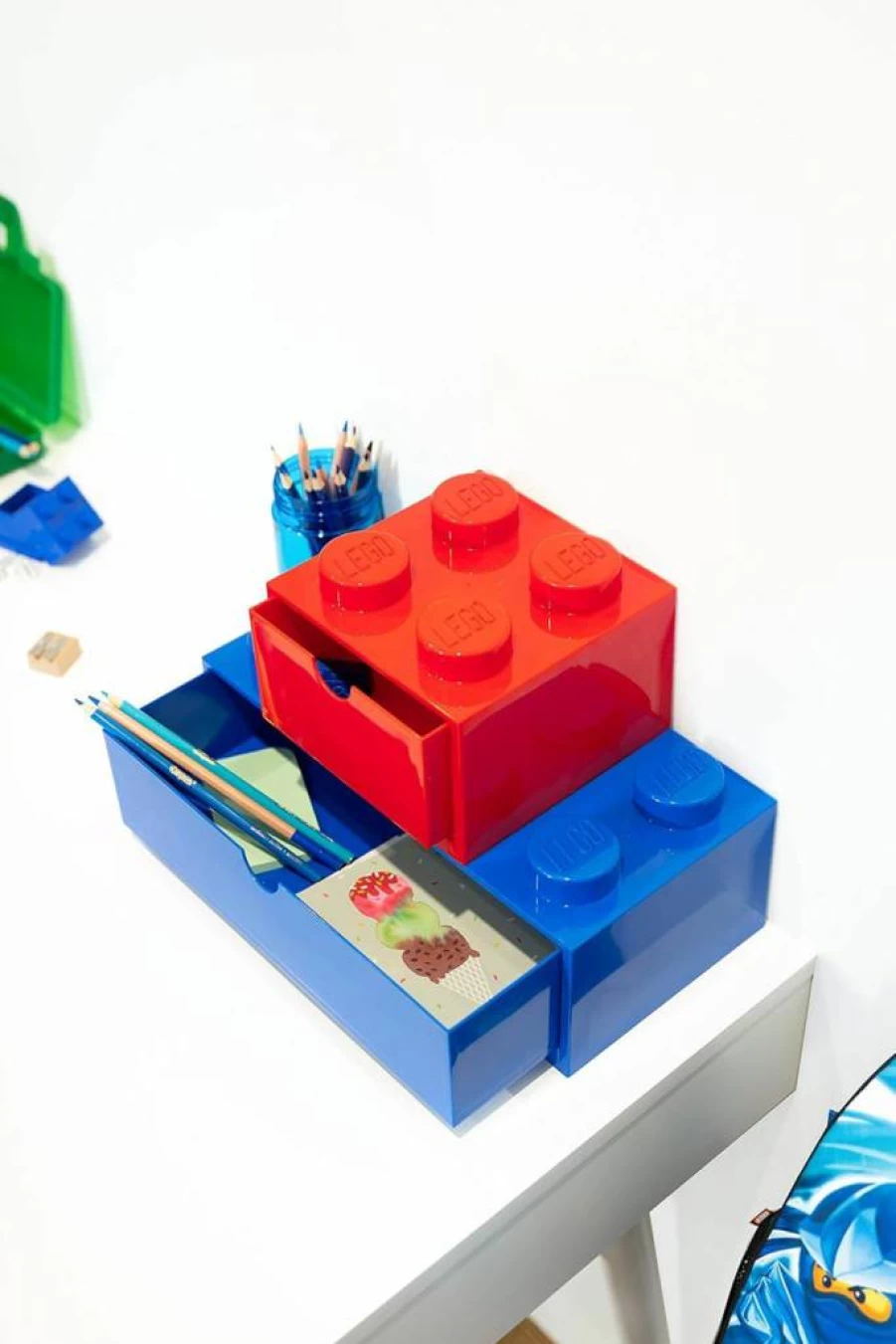 Room Copenhagen LEGO Storage Brick 4-Stud Stackable Desk Drawer, White Tabletop Organizer Box 6.2 x 6.2 x 4.4 Inches