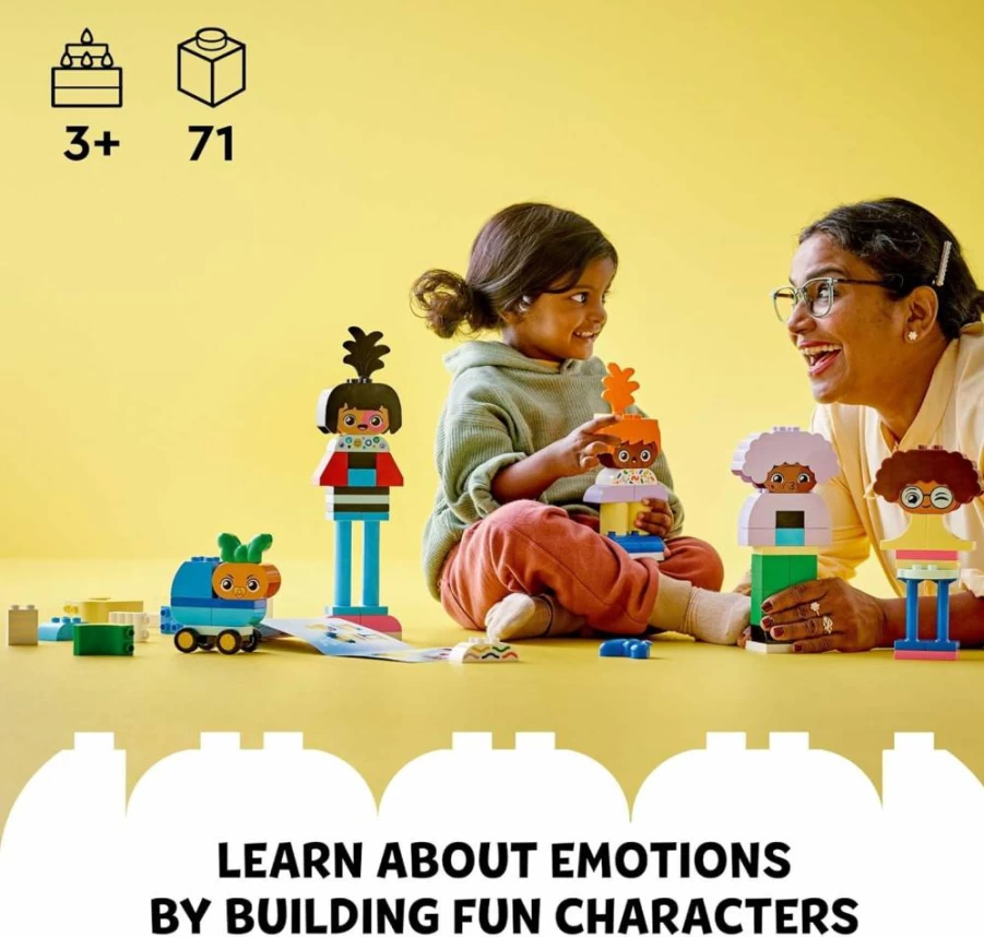 LEGO DUPLO 10423 Big Emotions Interactive Toy Set with 5 Buildable Characters, 10 Role-Play Faces & 71 Colorful Bricks for Creative Mix-and-Match Fun, Preschool Learning Toy for Ages 3+