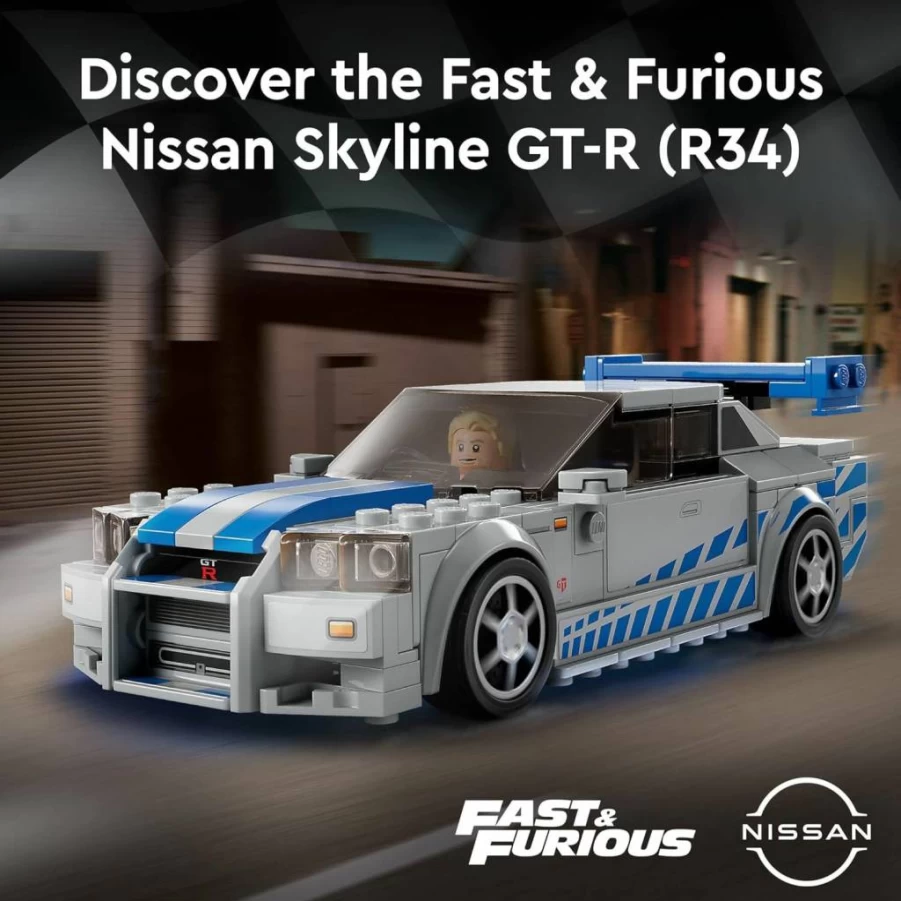 LEGO Speed Champions Nissan Skyline GT-R (R34) 76917 Building Kit with Minifigure, 2 Fast 2 Furious Model Car for Kids Ages 9+