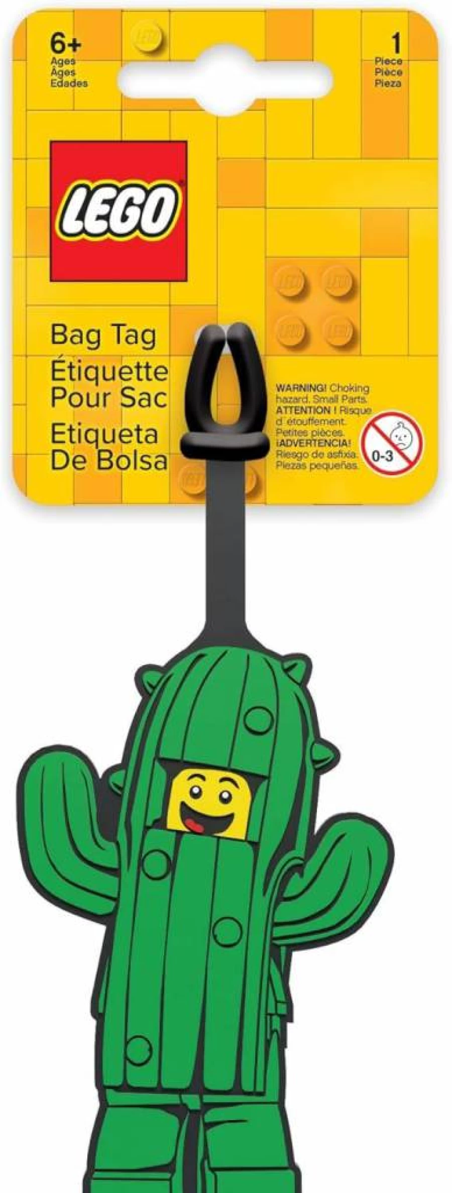 IQ Lego Cactus Boy Luggage Tag - Green Silicone Travel ID Tag with Writable Surface, 7x2.5 Inches, Durable & Customizable for Suitcases & Bags
