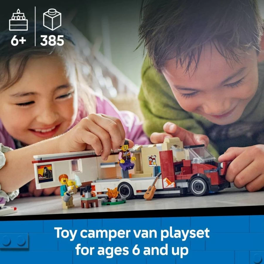 LEGO City Holiday Camper Van 60454 Building Set with 3 Minifigures - Creative Vacation Toy for Kids Ages 6+ - Perfect Birthday Gift for Boys and Girls