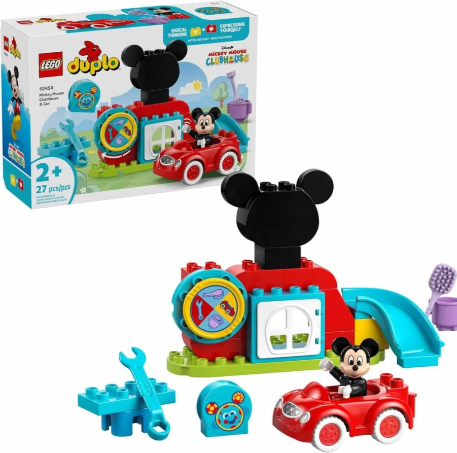 LEGO DUPLO Disney Mickey Mouse Clubhouse Building Kit with Car & Spinning Wheel - Toddler Toy for Girls & Boys Ages 2+ - Preschool Learning & Color Sorting Activity Set - 10454