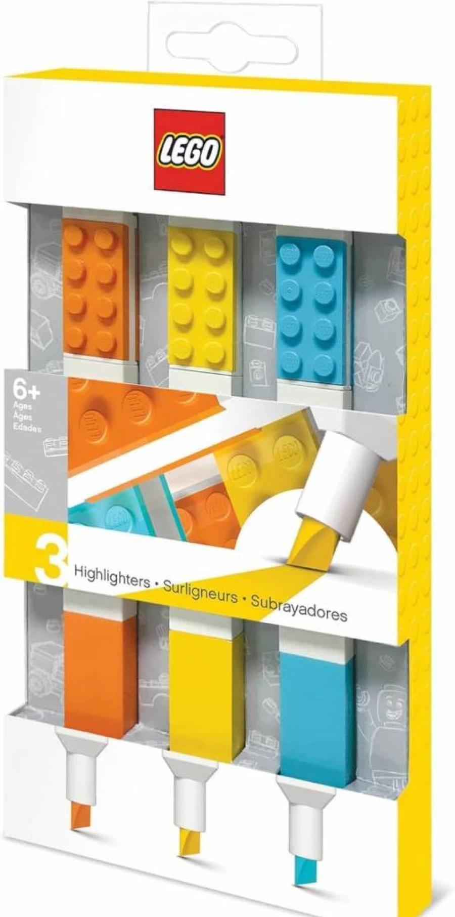 IQ Lego Compatible 3-Pack Highlighter Markers with Building Bricks - Yellow, Orange, Blue (51685) Stationery Set