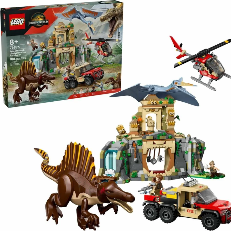 LEGO Jurassic World 76976 Spinosaurus & Quetzalcoatlus Air Mission Dinosaur Building Set with Toy Figures, Creative Play Gift for Kids Ages 8 and Up