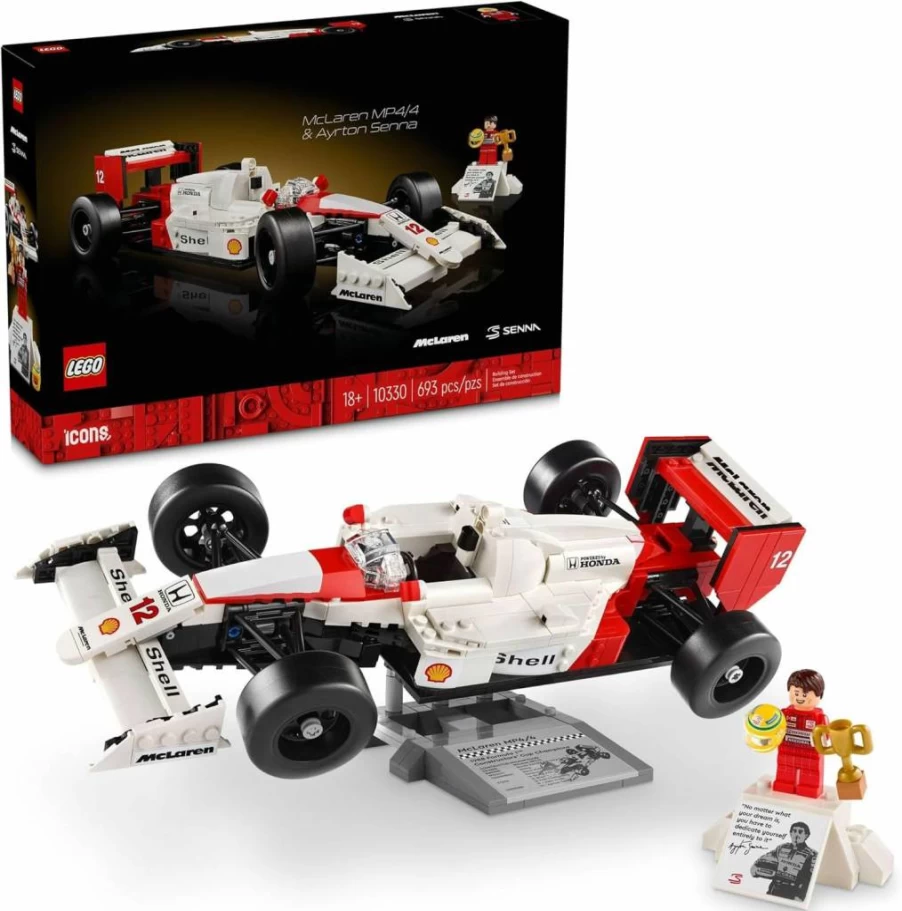 LEGO Icons McLaren MP4/4 Formula 1 Racing Car Building Set with Ayrton Senna Minifigure 10330 - Collectible Model Kit for Adults, Perfect Gift for F1 Fans and Graduation