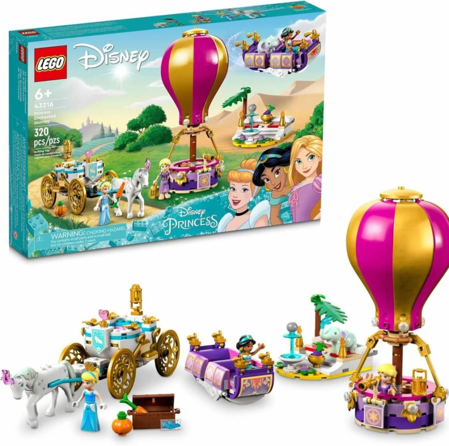 LEGO Disney Princess Enchanted Journey 3-in-1 Building Set with Cinderella, Jasmine & Rapunzel Mini Dolls, Toy Horse Carriage & Hot Air Balloon, Creative Gift for Kids Ages 6+ (43216)