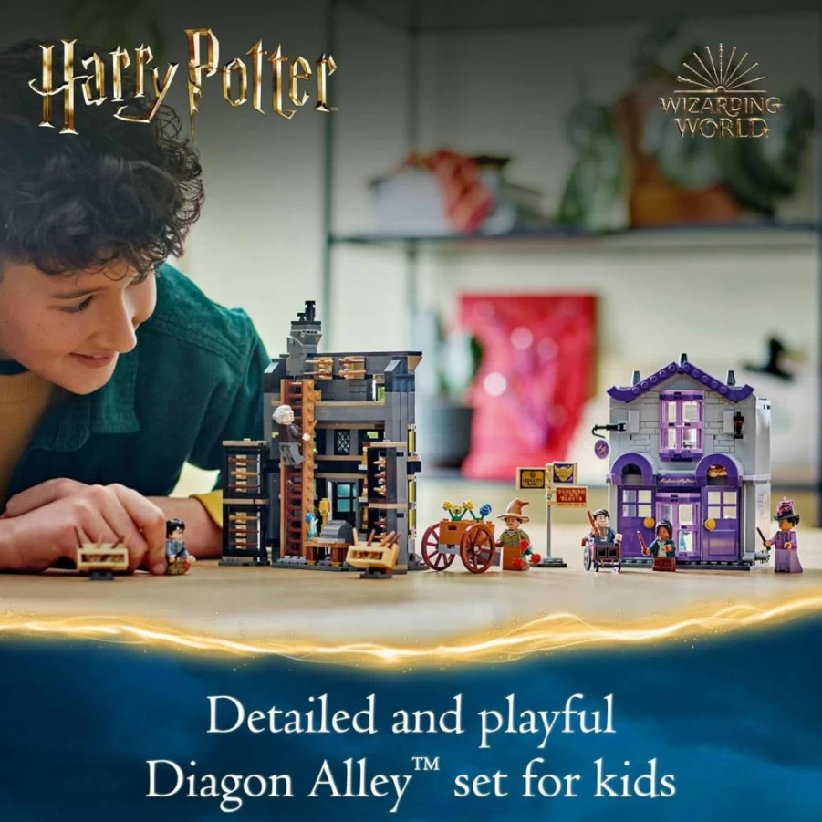 LEGO Harry Potter 76439 Ollivanders Wand Shop & Madam Malkin's Robes Building Set, Creative Construction Toy for Kids Ages 8+ as Birthday Gift, Collectible Hogwarts Diagon Alley Series
