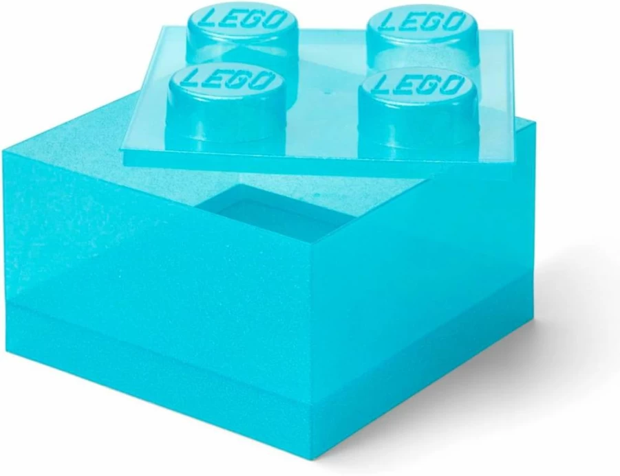Room Copenhagen Lego Storage Brick - Medium Violet Glitter Stackable Toy Box with Lid, Desk Organizer for Kids & Adults, 4-Knob Design