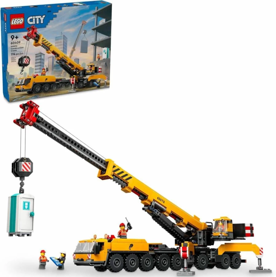 LEGO City Mobile Construction Crane Toy Set 60409 with Extendable Boom & 4 Minifigures, Creative Building Kit for Kids, Boys & Girls, Ideal Birthday Gift for Construction Role Play
