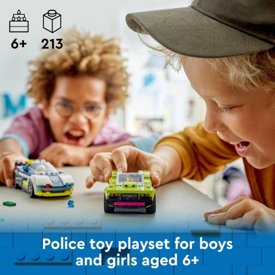 LEGO City Police Car & Muscle Car Chase Toy Set 60415 with Officer & Crook Minifigures, Kids Pretend Play Emergency Vehicle Gift for Ages 6+ Boys & Girls