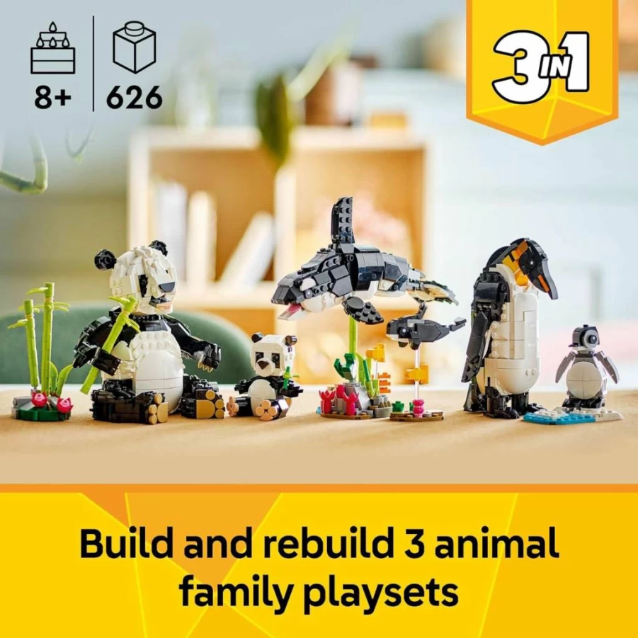 LEGO Creator 3 in 1 Wild Animals Building Toy Set (31165) - Build Panda, Penguin, or Orca Figures - Creative Gift for Kids Ages 8+ - Fun Birthday Present for Boys and Girls