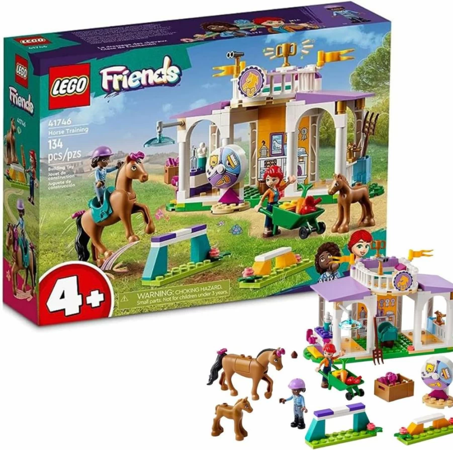 LEGO Friends 41746 Horse Training & Stable Building Toy Set with 2 Mini-Dolls, 2 Horses, and Animal Care Accessories, Creative Gift for Kids Ages 4+