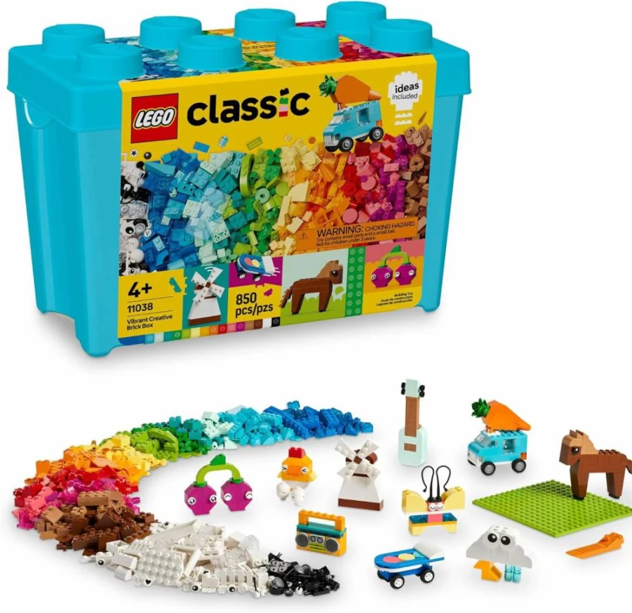 LEGO Classic 11038 Vibrant Creative Brick Box Building Set with Unicorn, Skateboard, Guitar & Plane - Sensory Arts & Crafts Toy for Kids Ages 4+ | Perfect Birthday Gift for Boys and Girls