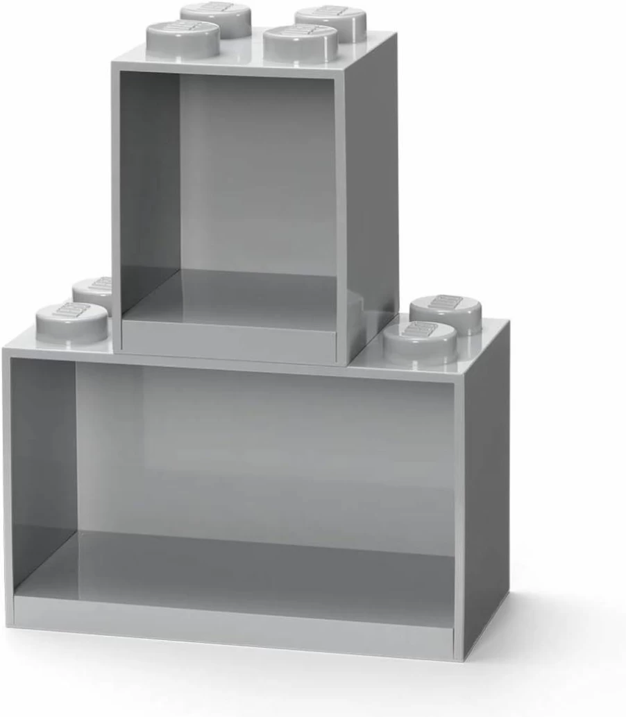 Room Copenhagen LEGO Brick Storage Box Set with 4-Stud & 8-Stud Shelves - Gray Organizer for LEGO Bricks