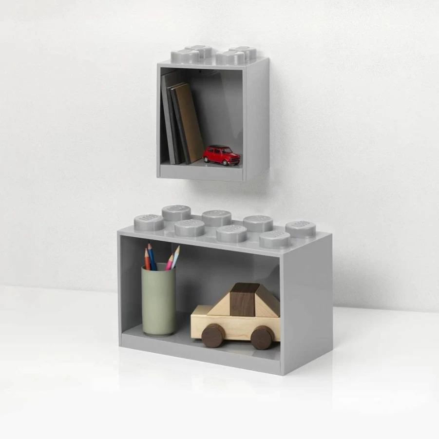 Room Copenhagen LEGO Brick Storage Box Set with 4-Stud & 8-Stud Shelves - Gray Organizer for LEGO Bricks