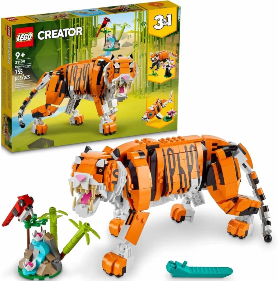 LEGO Creator 3-in-1 Majestic Tiger Building Set (31129) – Buildable Tiger, Panda, or Koi Fish Toy for Kids Ages 9+ | Creative STEM Gift for Boys & Girls | Collectible Animal Model Kit