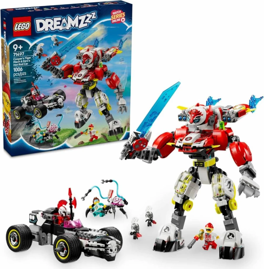 LEGO Dreamzzz Cooper's Tiger Mech & Zero's Hot Rod Car Building Set 71497 - Creative STEM Toy for Kids Ages 9+, Robot & Vehicle Model Kit, Birthday Gift for Boys and Girls