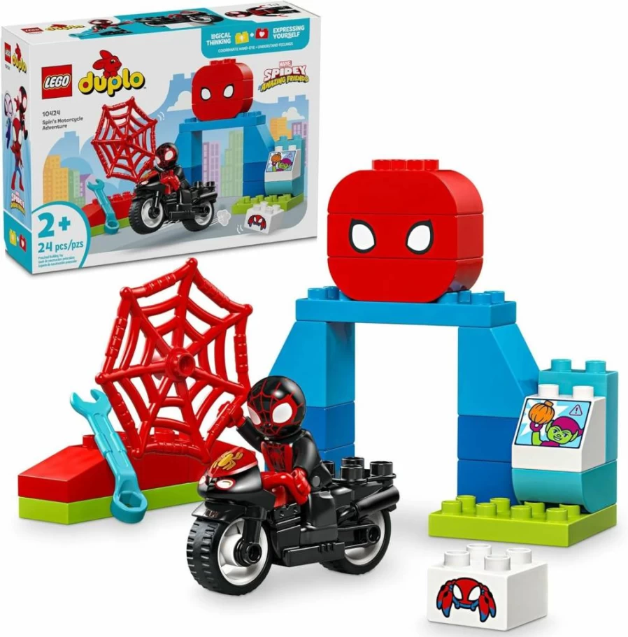 LEGO DUPLO Marvel Spidey Motorcycle Adventure Set 10424, Build & Rebuild Toy for Toddlers Ages 2+, Based on Spidey and His Amazing Friends TV Show
