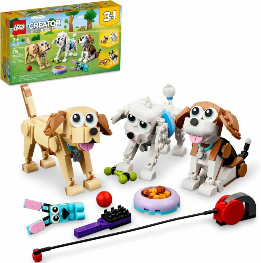 LEGO Creator 3 in 1 Adorable Dogs Building Kit - Build Dachshund, Beagle & Pug, STEM Toy for Kids Ages 7+, Perfect Gift for Dog Lovers (31137)