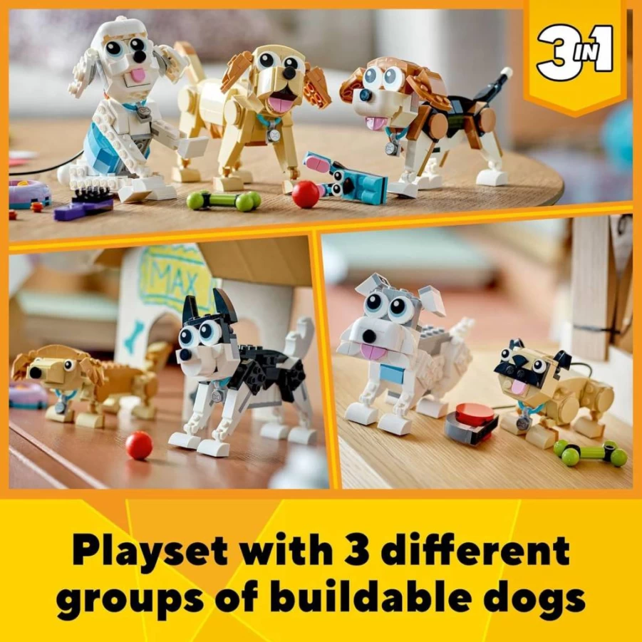 LEGO Creator 3 in 1 Adorable Dogs Building Kit - Build Dachshund, Beagle & Pug, STEM Toy for Kids Ages 7+, Perfect Gift for Dog Lovers (31137)