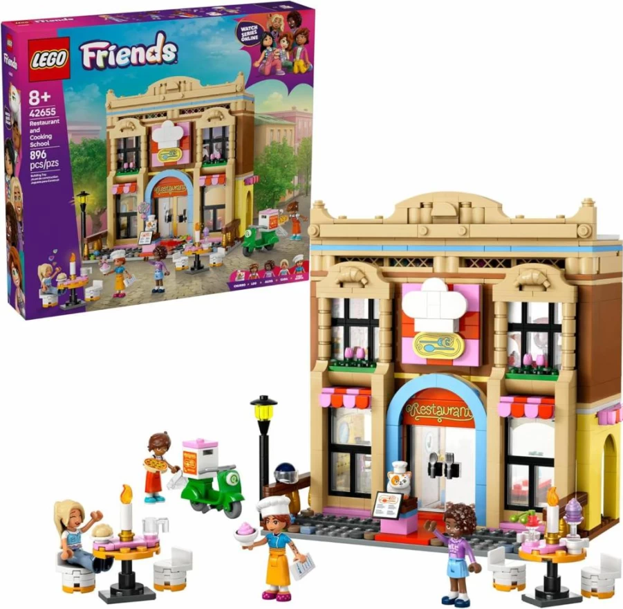 LEGO Friends 42655 Restaurant & Cooking School Building Set with 4 Mini-Dolls, Cat & Scooter - Creative Pretend Play Toy for Kids Ages 8+ - Perfect Birthday Gift for Girls and Boys