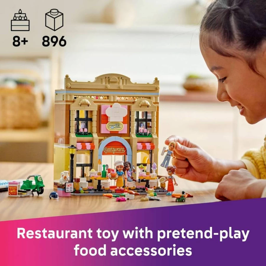 LEGO Friends 42655 Restaurant & Cooking School Building Set with 4 Mini-Dolls, Cat & Scooter - Creative Pretend Play Toy for Kids Ages 8+ - Perfect Birthday Gift for Girls and Boys