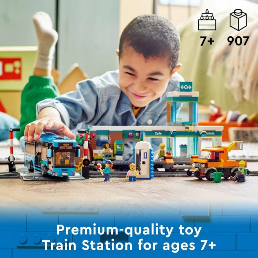 LEGO City Train Station Building Set 60335 with Bus, Rail Truck & Tracks - Creative Construction Toy for Kids Ages 7+ - Compatible with All LEGO City Sets - Perfect Birthday Gift for Boys and Girls