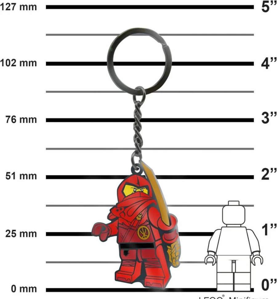 IQ Metal Keychain with Enamel Lego Ninjago Kai Design - 4.5 Inch Car Keys, Backpack, Purse Accessory (53337)