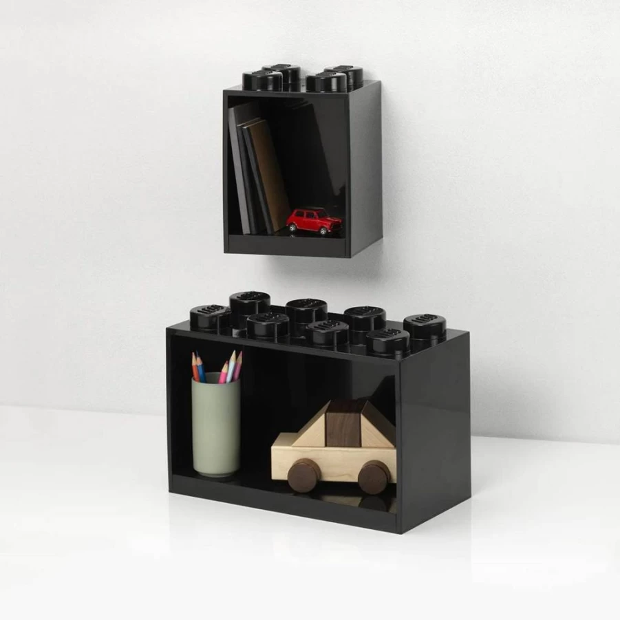 Room Copenhagen LEGO Brick Storage Box Set - 4-Stud & 8-Stud Shelf Organizer in Black