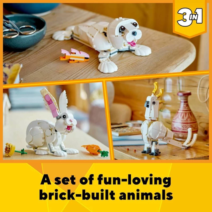 LEGO Creator 3-in-1 White Rabbit Building Set 31133 – Transformable Bunny, Seal & Parrot STEM Toy for Kids Ages 8+ – Creative Construction Kit for Boys & Girls