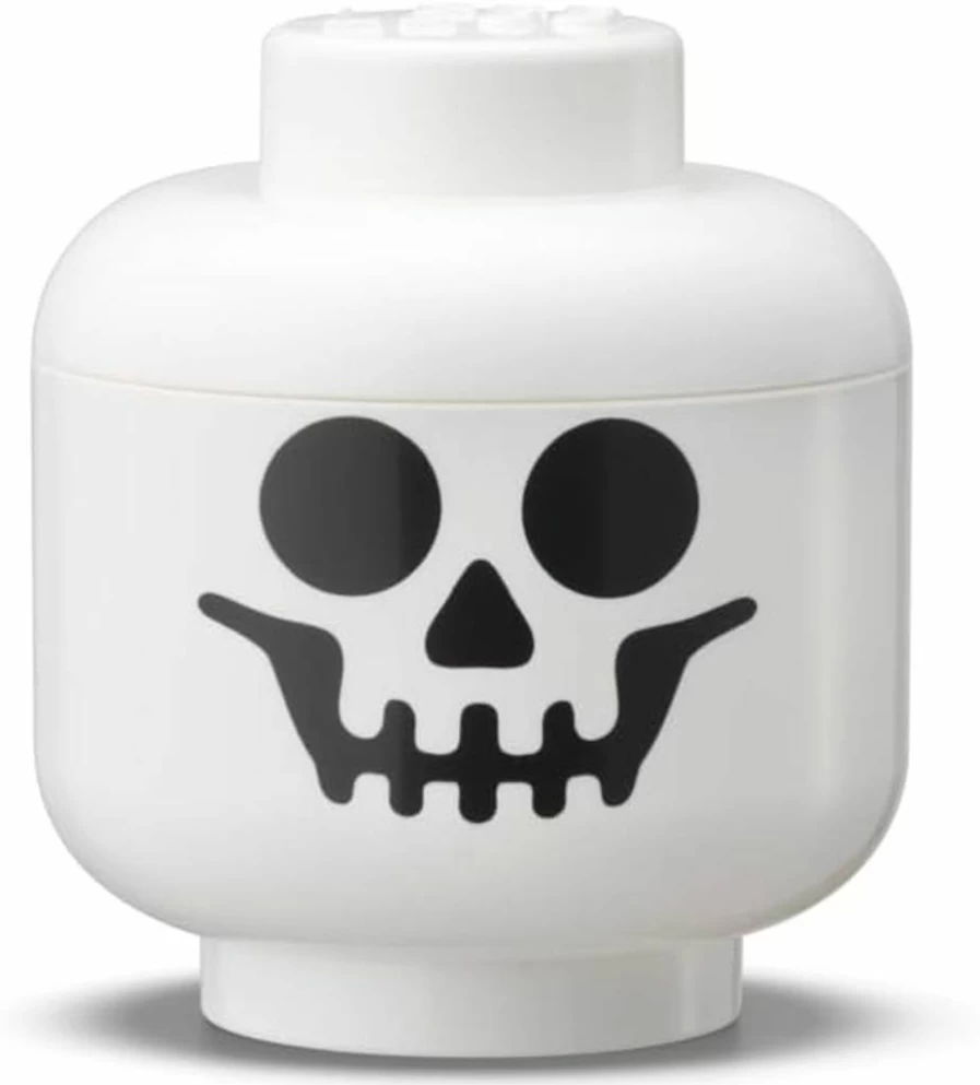 Room Copenhagen Lego Skeleton Head Storage Box - Mini Stackable Toy Organizer with Lid - 4 x 4.5 Inches (10.2 x 11.5 cm) - Kids Room Decor