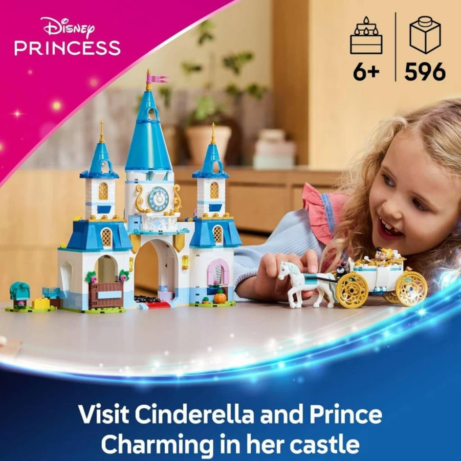 LEGO Disney Princess Cinderella's Castle & Horse Carriage Building Set with 2 Mini Dolls - Creative Castle Toy for Kids Ages 6+ - Perfect Birthday Gift for Girls and Boys - 43275
