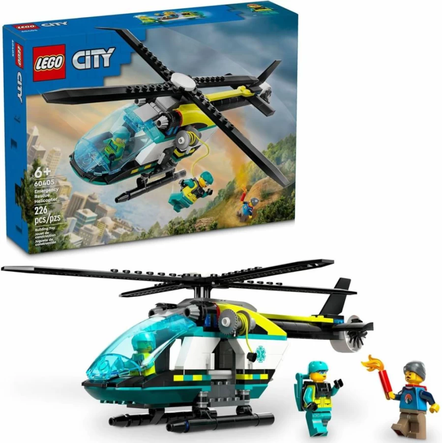 LEGO City 60405 Emergency Rescue Helicopter Toy Set with Minifigures, Spinning Rotors & Winch, Fun Building Kit for Kids Ages 6+ (Hiker, Rescuer, Pilot)