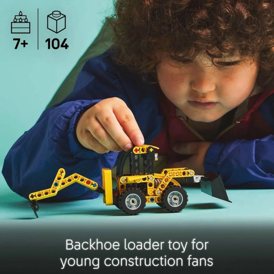 LEGO Technic 42197 Backhoe Loader Construction Toy Set for Kids Ages 7+, Educational STEM Building Kit with Functional Digger, Scoop & Outriggers, Creative Birthday Gift for Boys and Girls