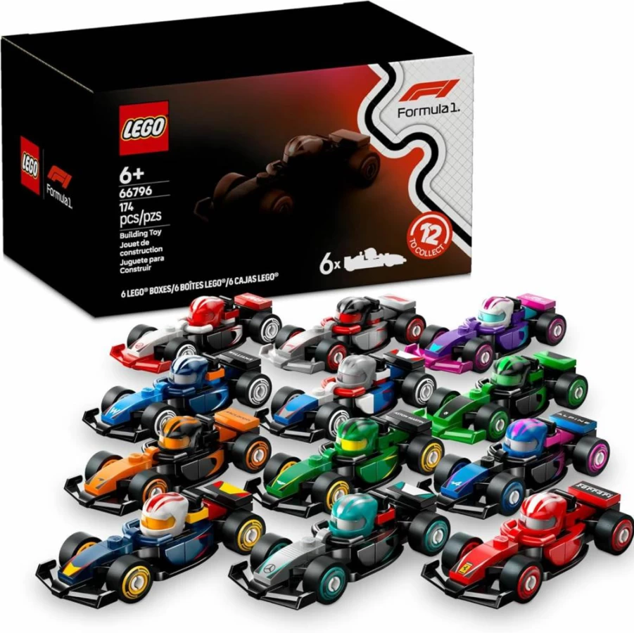 LEGO F1 Racing Cars 6-Pack Building Set – Collectible Toy for Kids Ages 6+ – Mystery Box with 6 Surprise Model Cars – Perfect Gift for Racing Fans & Travel Toy (66796)