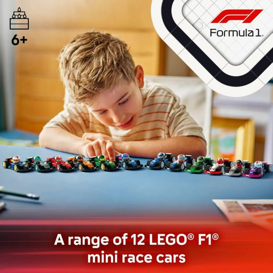 LEGO F1 Racing Cars 6-Pack Building Set – Collectible Toy for Kids Ages 6+ – Mystery Box with 6 Surprise Model Cars – Perfect Gift for Racing Fans & Travel Toy (66796)