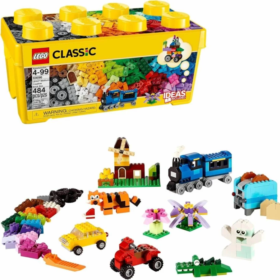LEGO Classic 10696 Creative Brick Box Building Set with Storage, Train, Car & Tiger Toy Figures for Kids, Boys, Girls Ages 4-99