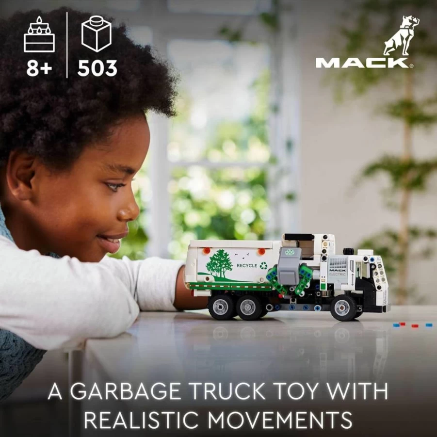 LEGO Technic Mack LR Electric Garbage Truck Building Set 42167, Recyclable Toy Truck for Kids Ages 8+, STEM Learning Gift for Boys and Girls Who Love Construction Vehicles