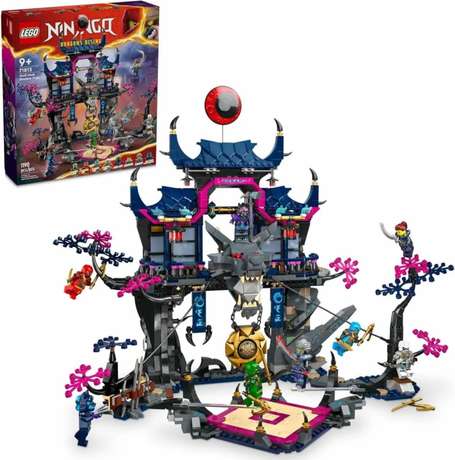 LEGO Ninjago Wolf Mask Shadow Dojo Building Set with 8 Ninja Minifigures (Kai, Nya, Lloyd, Zane) – 71813 Creative Construction Toy for Kids Ages 9+