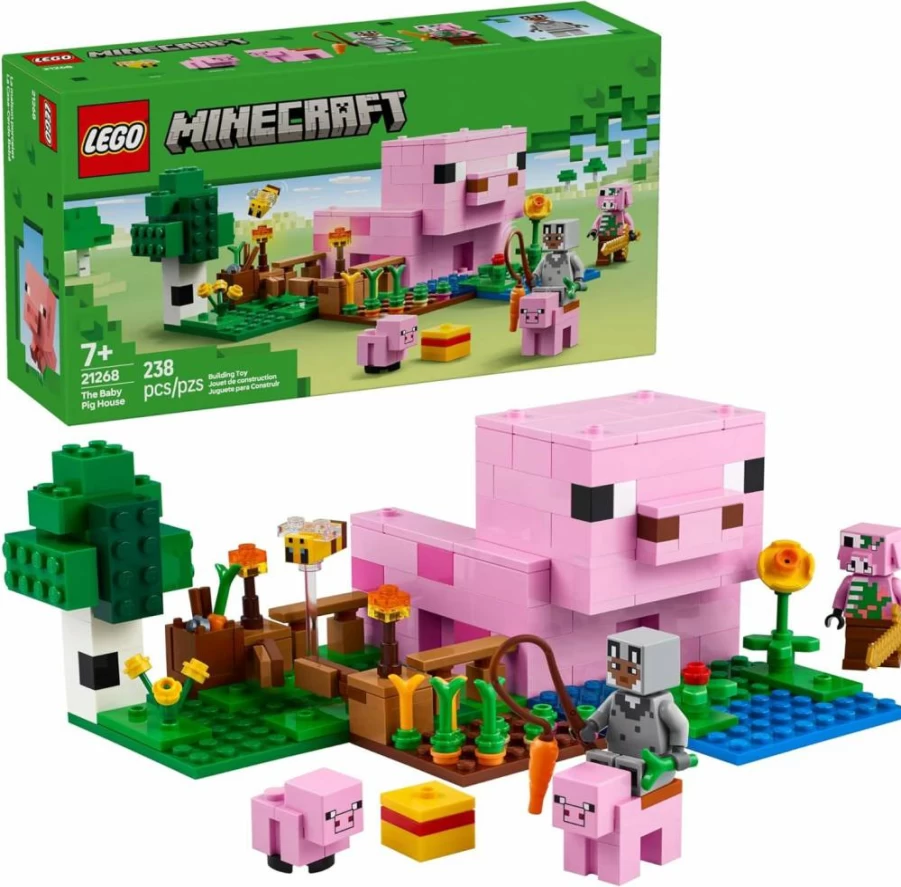 LEGO Minecraft The Baby Pig House Building Set (21268) with 2 Minifigures - Creative Construction Toy for Kids Ages 7+ - Perfect Birthday Gift for Boys and Girls