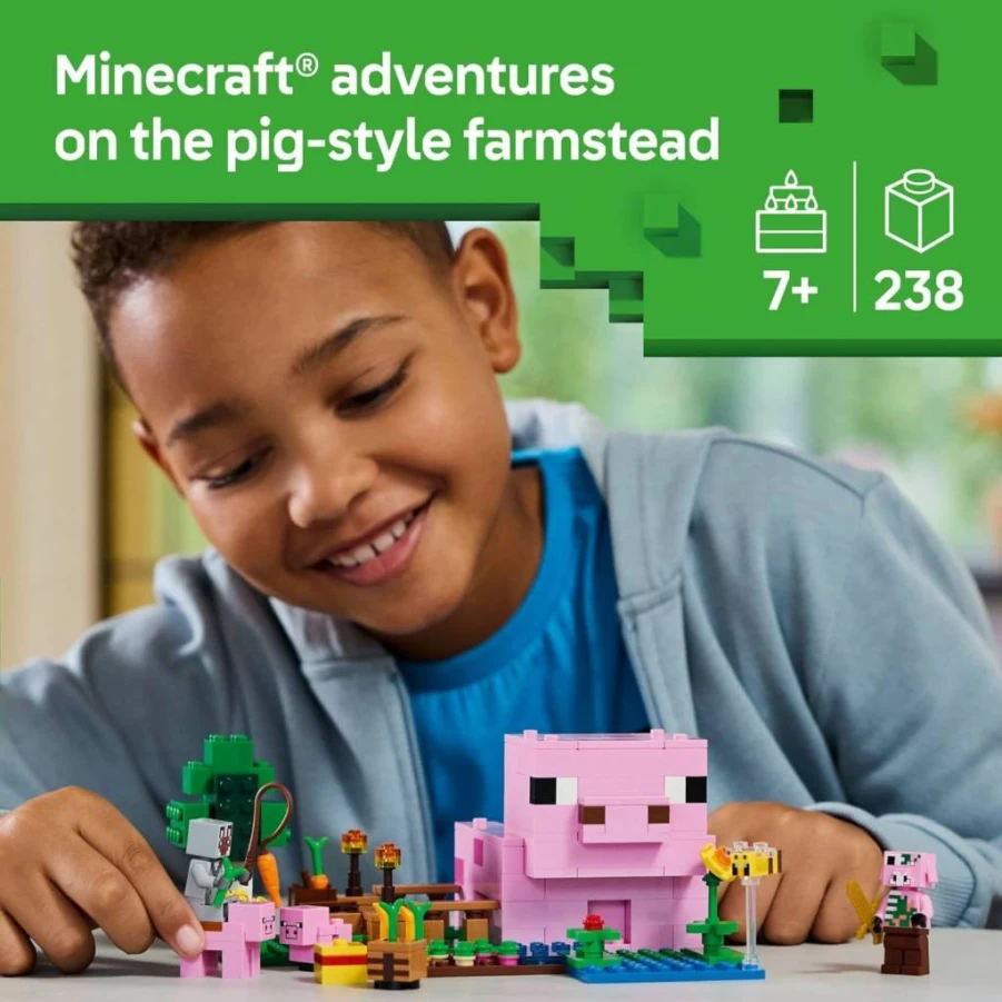 LEGO Minecraft The Baby Pig House Building Set (21268) with 2 Minifigures - Creative Construction Toy for Kids Ages 7+ - Perfect Birthday Gift for Boys and Girls