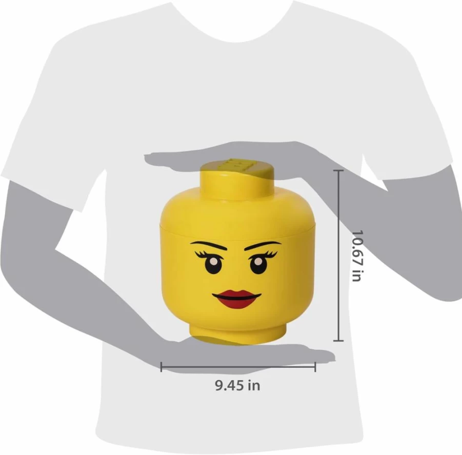 Room Copenhagen Large Yellow Lego Storage Head for Kids, 9.5 x 9.5 x 10.75 Inches, Creative Toy Organizer