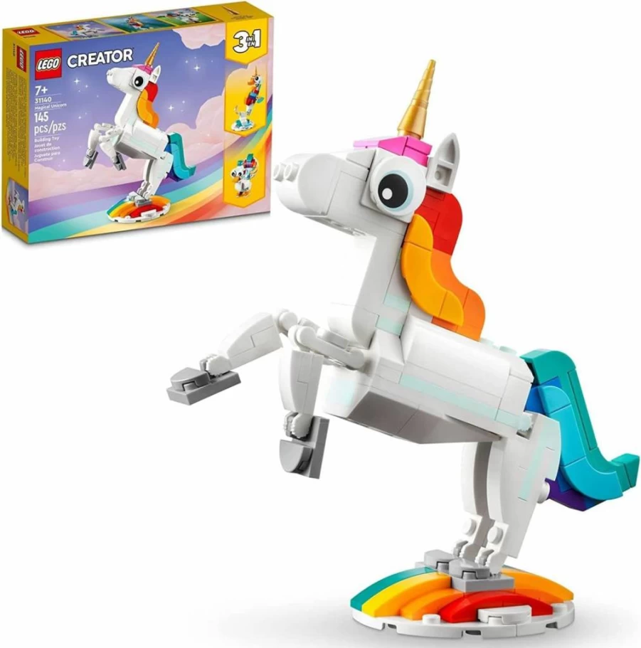 LEGO Creator 3-in-1 Magical Unicorn Building Toy Set 31140 - Buildable Unicorn, Seahorse & Peacock Rainbow Animal Figures, Creative Gift for Kids, Girls & Boys Ages 6+