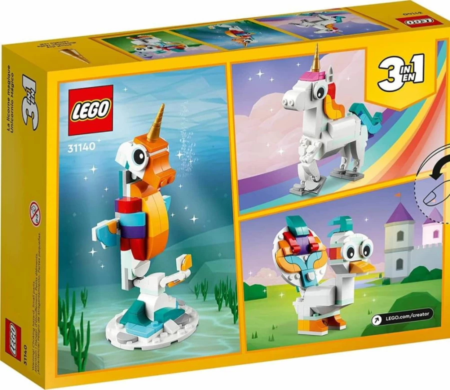 LEGO Creator 3-in-1 Magical Unicorn Building Toy Set 31140 - Buildable Unicorn, Seahorse & Peacock Rainbow Animal Figures, Creative Gift for Kids, Girls & Boys Ages 6+