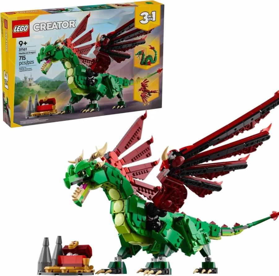 LEGO Creator 3-in-1 Medieval Dragon Building Toy Set 31161 - Build Dragon, Sea Serpent, or Phoenix - Creative Fantasy Gift for Kids Ages 9+