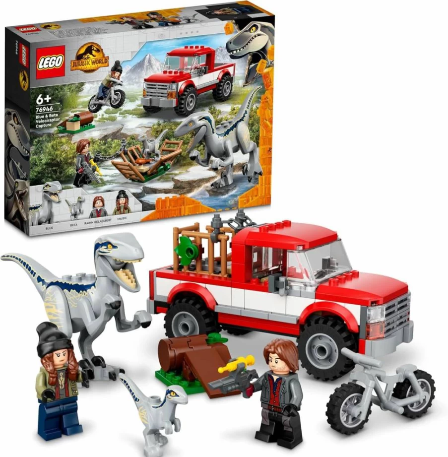 LEGO Jurassic World Blue & Beta Velociraptor Capture Set 76946 with Truck, 2 Indoraptor Dinosaurs & Minifigures – Dominion Movie Toy for Kids Ages 6+