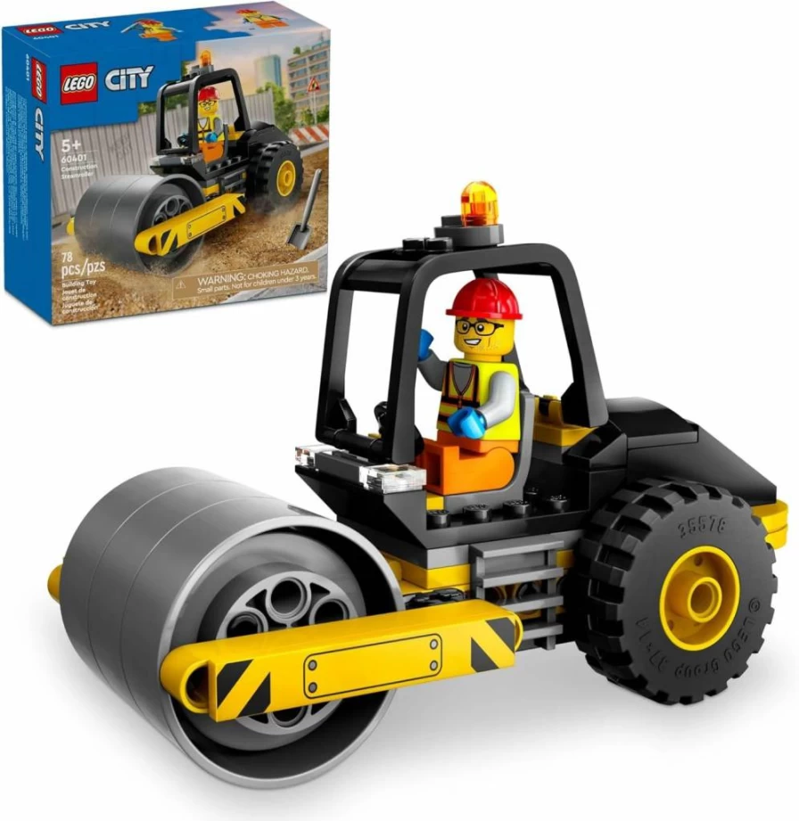 LEGO City Construction Steamroller Toy Set 60401 with Worker Minifigure, Creative Building Kit for Kids Ages 5+, Perfect Gift for Boys and Girls