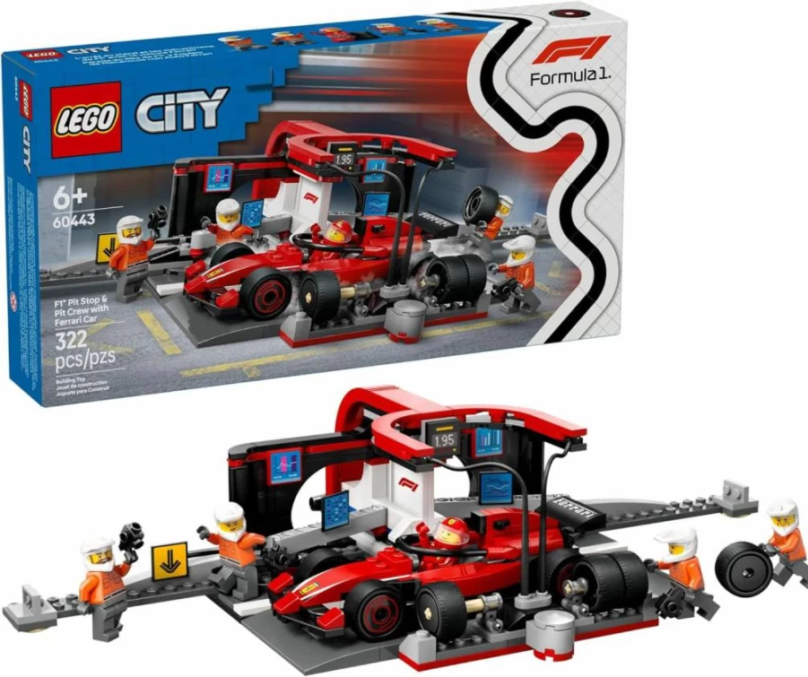 LEGO City Ferrari F1 Race Car Building Set 60443 - Pit Stop & Crew Toy for Kids Ages 6+, STEM Educational Gift for Boys and Girls, F1 Racing Fan Collectible